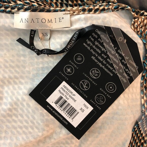 Anatomie Printed Marine Dress in Reptile Plaid Green Brown Faux Wrap Size XS - Picture 6 of 8